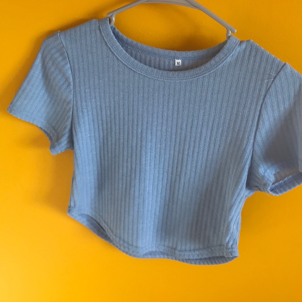 light blue crop top